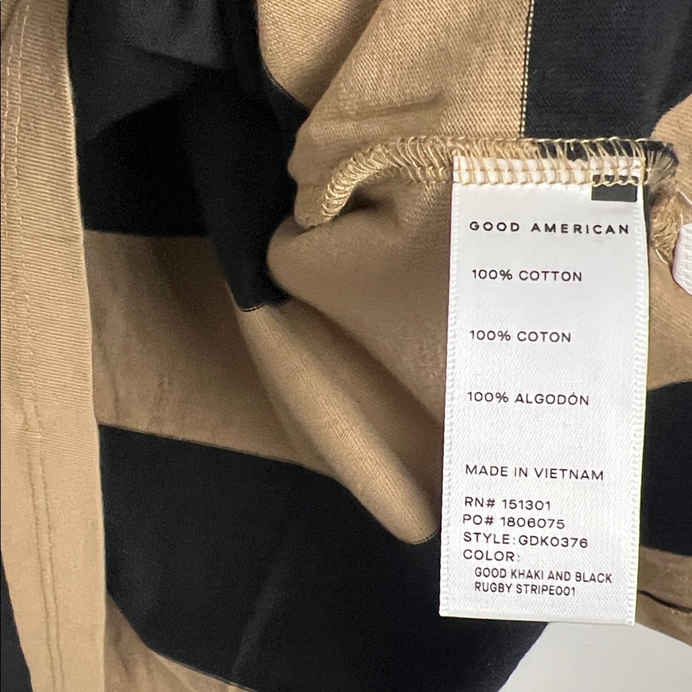 NEW Good American Medium Khaki And Black Rugby Stripe Jersey Polo Mini Dress - Picture 11 of 12